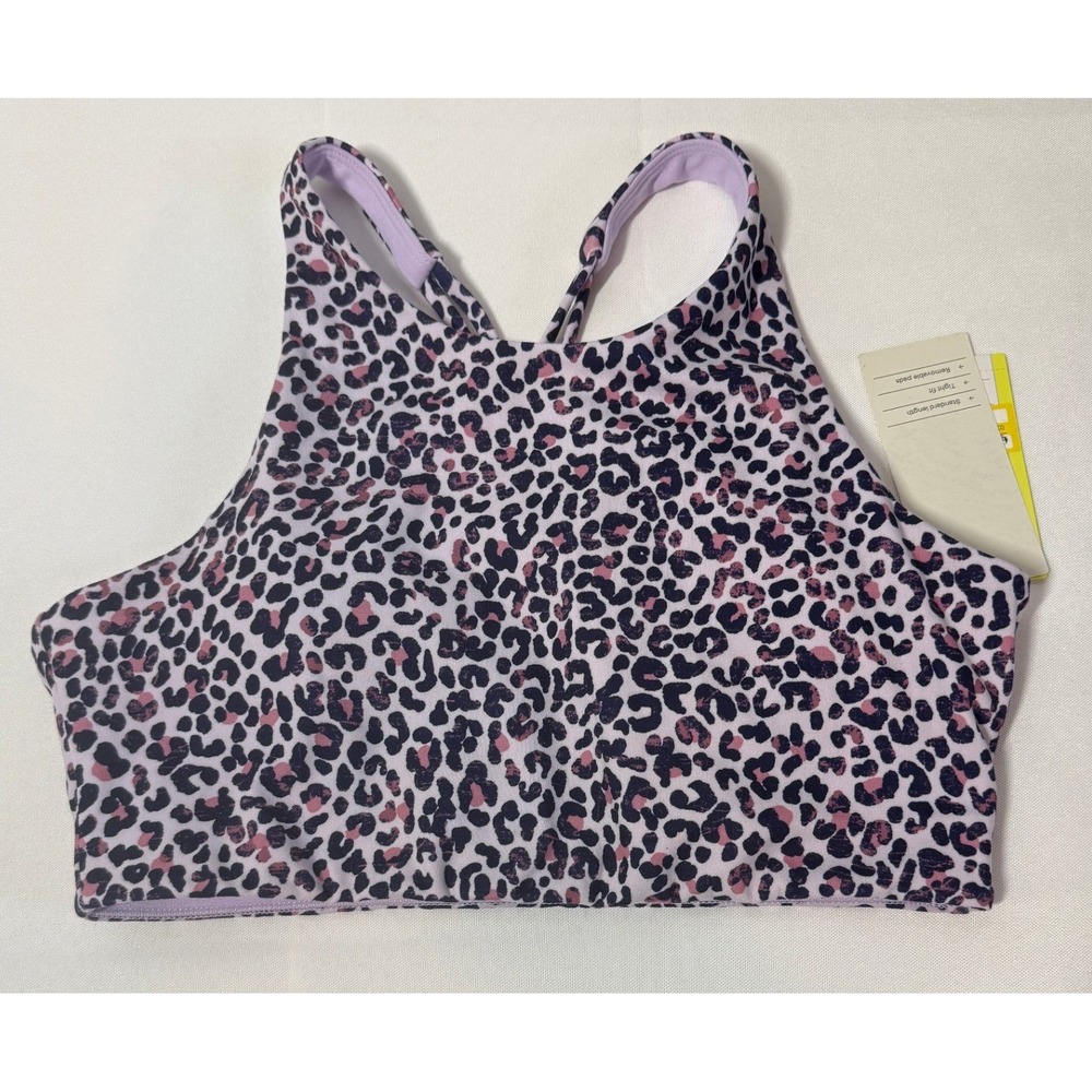 All In Motion Girls Sports Bra XL/14 Purple Leopard Print Crisscross Back NWT